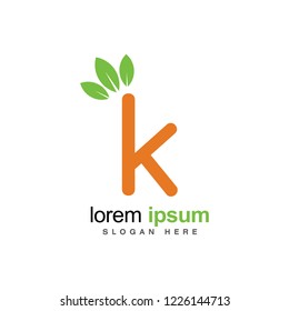 Green leaf K letter icon. Logo vector template