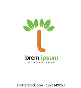 Green leaf L letter icon. Logo vector template