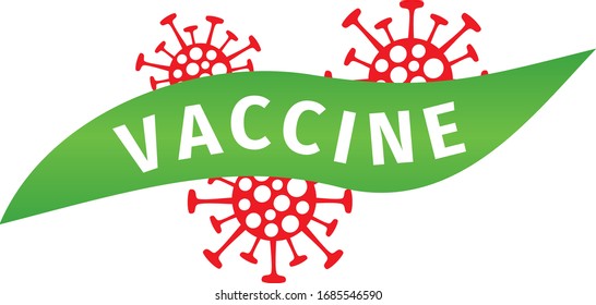 A green leaf labeled vaccine overrides the coronavirus bacteria. Symbol of protection against the covid-19 virus. Vector graphics