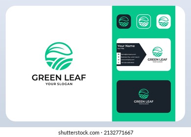 Green Leaf Landscape Logo Design And Business Card