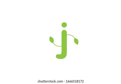 green leaf leafs letter j alphabet logo design icon for company and business. Suitable for catchy logotype