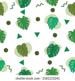 Green leaf leaves design element set Outline Random Green Object Style illustration White Background.