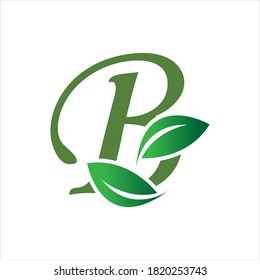 Green leaf and letter B monogram logo design vector.
