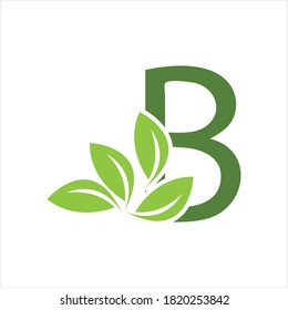 Grüner Vektor für das Design des Logos aus Blatt und Buchstaben B.