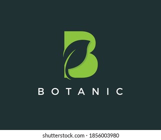 Green leaf and letter B monogram logo design vector.
