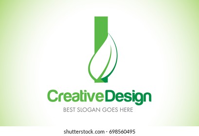 I Green Leaf Letter Design Logo. Eco Bio Leaf Letters Icon Illustration Vetor Logo.