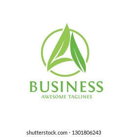 green leaf as letter A font style vector design template elements