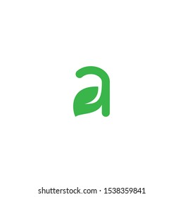 Green leaf letter a logo template vector design, letter a lowercase with leaf green color