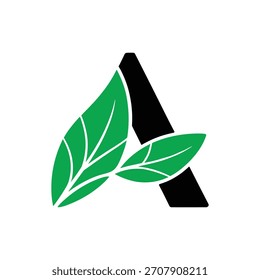 Green leaf letter a logo template vector design