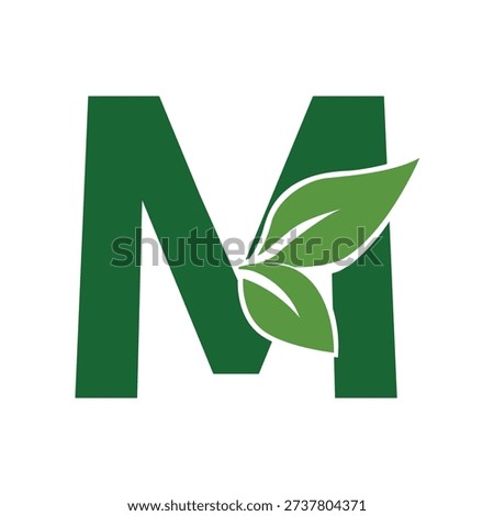 Green Leaf Letter M Logo, Eco Alphabet Vector, Nature Typography Design, Botanical Initial Icon, Flat Organic Font Illustration