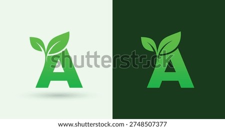 Green Leaf Letter A Monogram Logo for Eco Organic Brand Identity
