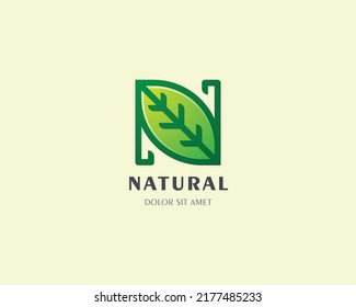 Green leaf letter n logo