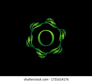 Green Leaf Letter O Round Logo Design. monogram logo. Simple Swirl Green Leaves Alphabet Icon.