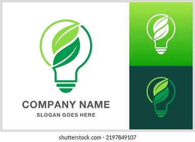 Green Leaf Light Bulb Business Company Stock Vector Logo Design Template