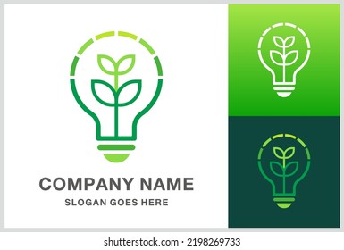 Plantilla de diseño del logotipo del vector de la Compañía de Negocio con bombilla de hoja verde