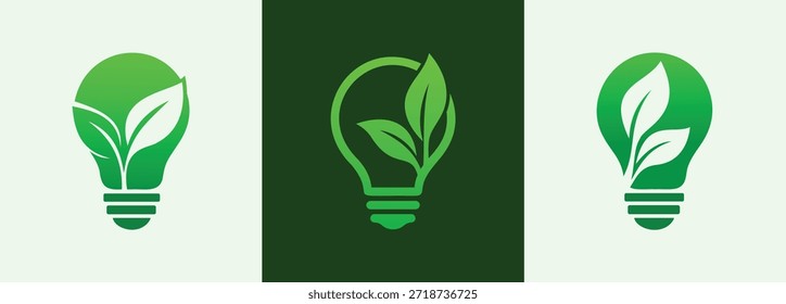 Lâmpada de Folha Verde Ideia de Energia Eco Ícone do logotipo Símbolo de Design de Marca de Poder Sustentável da Natureza