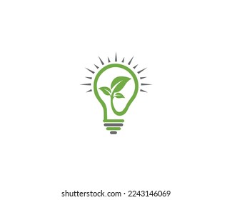 Green leaf with light  bulb energy saving logo design. Eco friendly, green leaf, light  bulb with tree vector illustration.