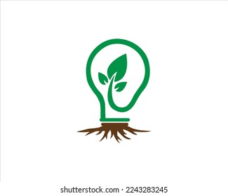 Green leaf with light  bulb energy saving logo design. Eco friendly, green leaf, light  bulb with tree vector illustration.