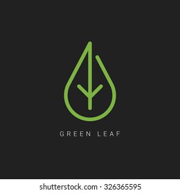 Green leaf line art logo. Energy type. Alternative energy. Green company logo. Vector illustration