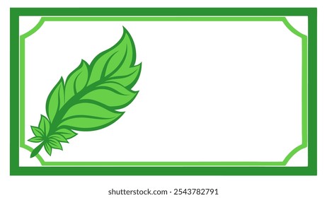 A green leaf with green line rectangle frame for wedding invitation or banner design