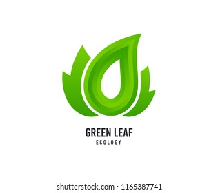 Green leaf logo. Bio products vector icon. Natural food logo. Business company brand sign. Minimalistic modern graphic leaf logotype. Typography template.
