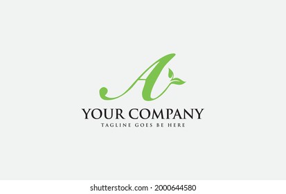Logo de la hoja verde por letra A y para empresas profesionales