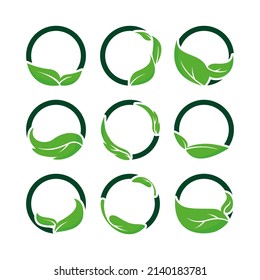 Green leaf logo with circle and nature collection 