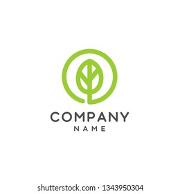 green leaf logo in a circle. Simple  modern  and minimalist line energy logo concept