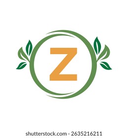 Green Leaf Logo Combine With Letter Z Vector Template