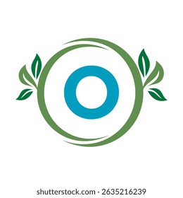 Green Leaf Logo Combine With Letter O Vector Template