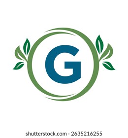 Green Leaf Logo Combine With Letter G Vector Template
