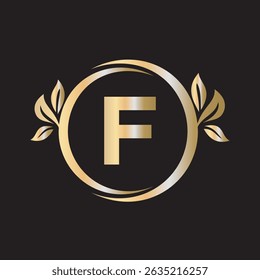Green Leaf Logo Combine With Letter F Vector Template