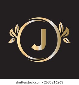 Green Leaf Logo Combine With Letter J Vector Template