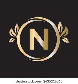 Green Leaf Logo Combine With Letter N Vector Template