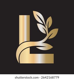 Green Leaf Logo Combine With Letter L Vector Template