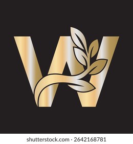 Green Leaf Logo Combine With Letter W Vector Template