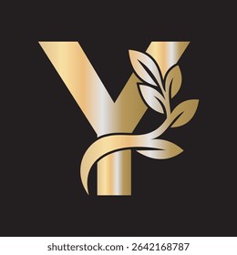 Green Leaf Logo Combine With Letter Y Vector Template