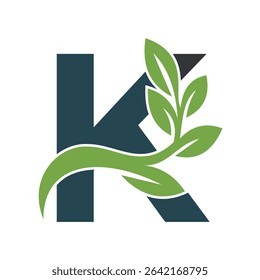 Green Leaf Logo Combine With Letter K Vector Template