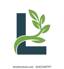 Green Leaf Logo Combine With Letter L Vector Template