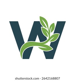 Green Leaf Logo Combine With Letter W Vector Template