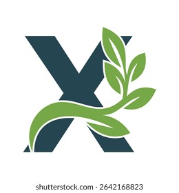 Green Leaf Logo Combine With Letter X Vector Template