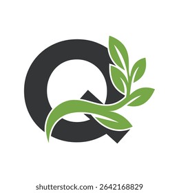 Green Leaf Logo Combine With Letter Q Vector Template