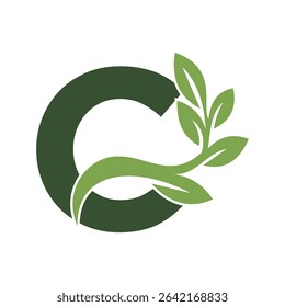 Green Leaf Logo Combine With Letter C Vector Template