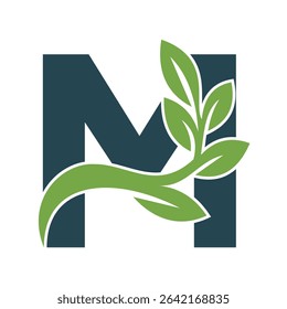 Green Leaf Logo Combine With Letter M Vector Template