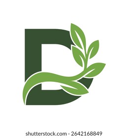 Green Leaf Logo Combine With Letter D Vector Template