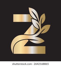 Green Leaf Logo Combine With Letter Z Vector Template