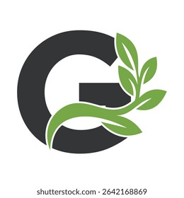 Green Leaf Logo Combine With Letter G Vector Template