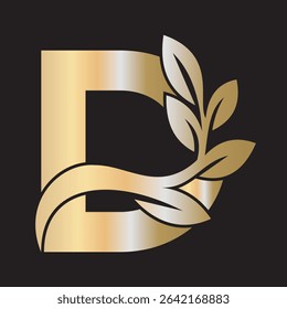 Green Leaf Logo Combine With Letter D Vector Template
