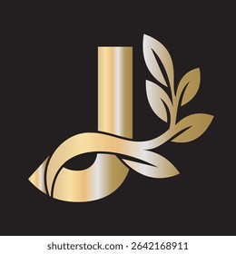 Green Leaf Logo Combine With Letter J Vector Template