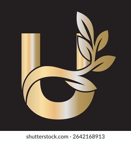 Green Leaf Logo Combine With Letter U Vector Template